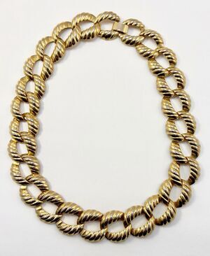 Vintage Gold Tone Chunky Rope Link Collar Necklace Bold Statement Chain 90s